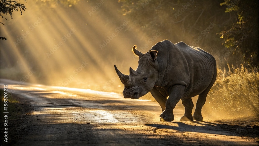 Obraz premium Rhinoceros, sharp and realistic, Photo, Natural light, in the zoo