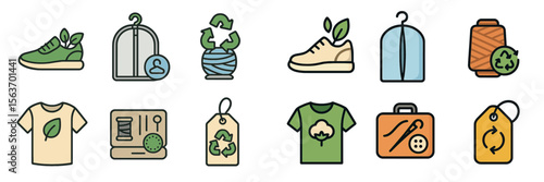 Eco-friendly fashion symbols representing sustainable practices in clothing and footwear design