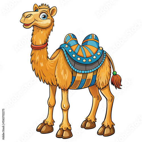 Cartoon camel with ornate saddle