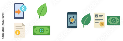 Digital transactions using mobile devices for financial management with eco-friendly symbols