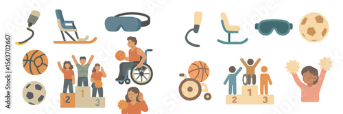 Diverse sports activities and awards showcasing inclusivity and teamwork in a vibrant setting