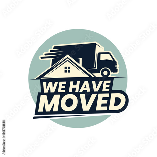 Clean and Modern “We Have Moved” Vector Logo Layout with Icons, Vibrant Colors, and Bold Fonts Perfect for Relocation Campaigns and Digital Posts