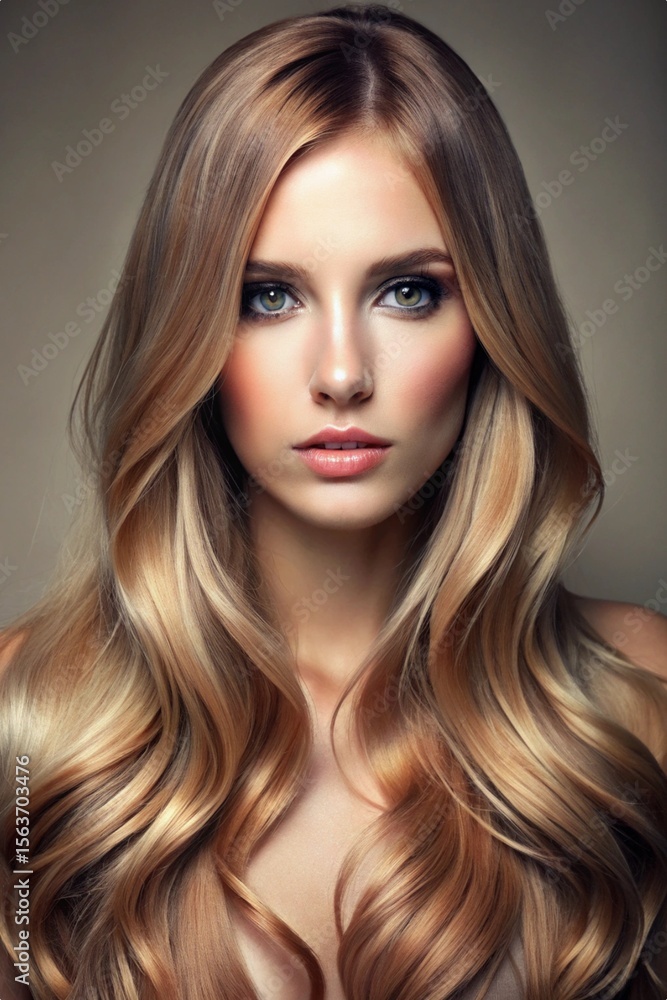 Fototapeta premium Long Haircut with Highlights for Round Face – Studio Image