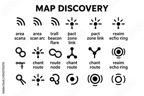 Set of icons for map discovery features and navigation.