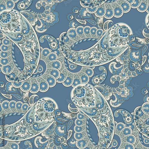 Paisley seamless vector pattern with fantastic flowers and leaves. Bohemian textile print inspired by batik. Vintage style