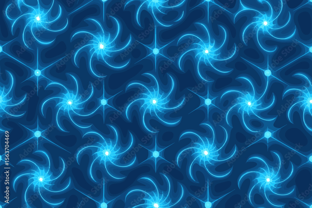 Fototapeta premium Seamless glowing spiral pattern with blue neon light effect