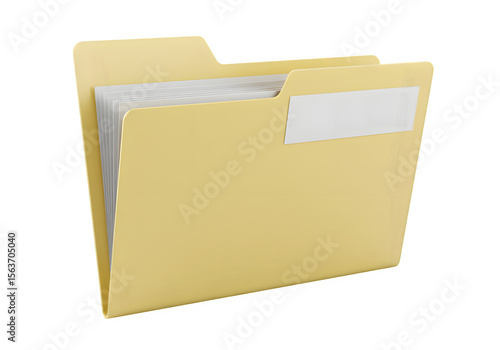 A file folder filled with documents isolated on white or transparent background. PNG format.