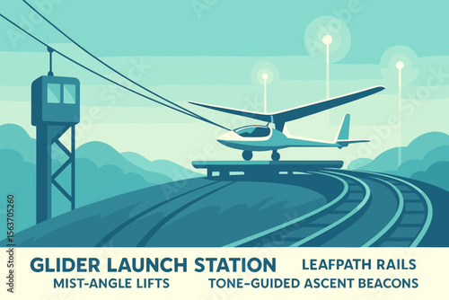 Futuristic illustration of a glider launch station with mist-angle lifts and tone-guided ascent beacons.