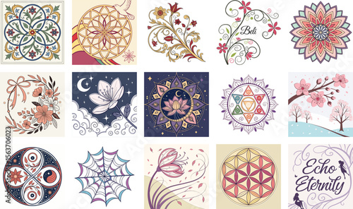 set of easter eggs with flowers