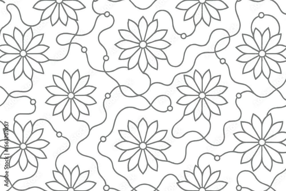 Obraz premium Seamless floral line pattern with winding stems on beige background