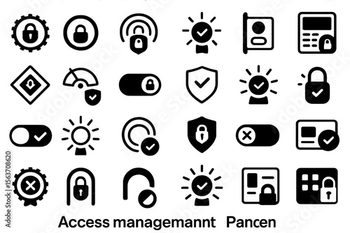 Black icon set for access control and security management with toggles and locks