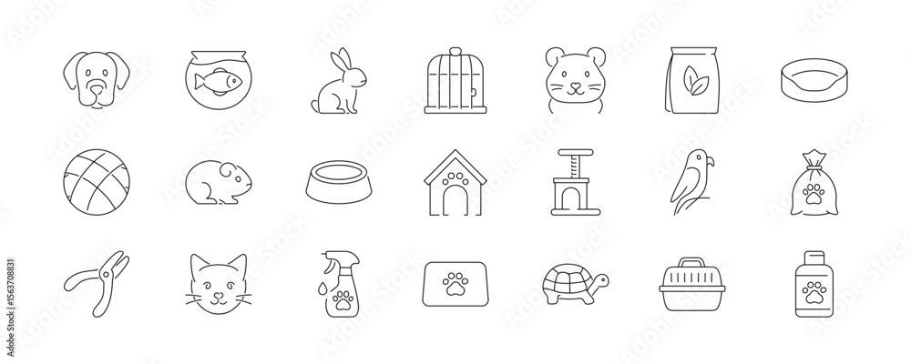 Fototapeta premium Pet & Animal Care – Linear Vector Icons Set
