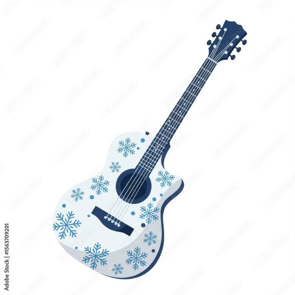 Obraz premium Acoustic Guitar with Snowflake Pattern Winter Design