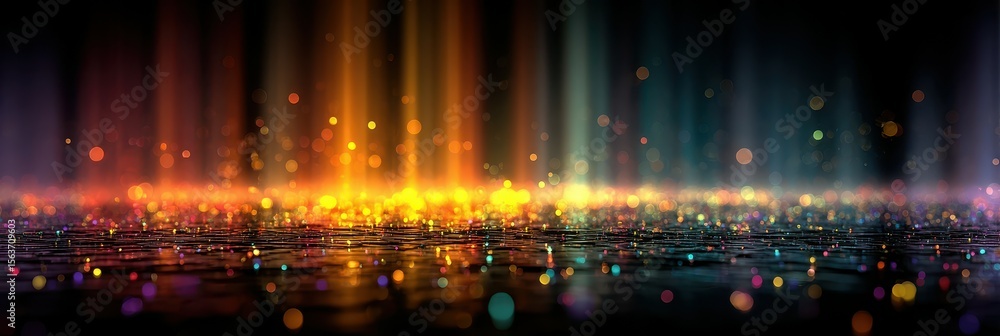 Naklejka premium Colorful light display over wet surface creating a vibrant atmosphere during nighttime