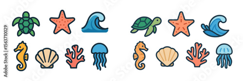 Photography Colorful marine life illustrations featuring various sea creatures and ocean sym