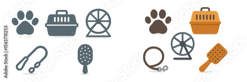 Items for pet care and companionship including carriers, toys, and grooming tools