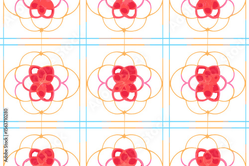Seamless glowing pattern with radiant floral shapes in red, pink, and orange