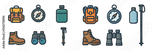 Essential hiking gear and equipment for outdoor adventures during the day in a wilderness setting