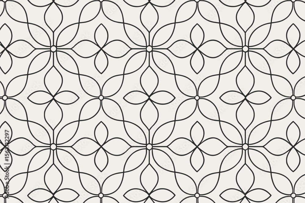Fototapeta premium Seamless floral tile pattern with simple petal shapes and symmetry