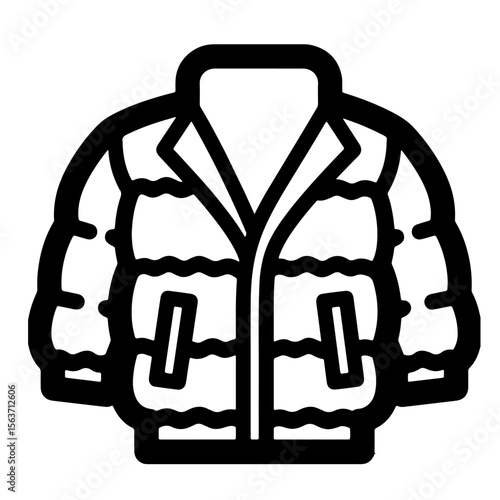 Black and white puffer jacket vector illustration, winter clothing icon