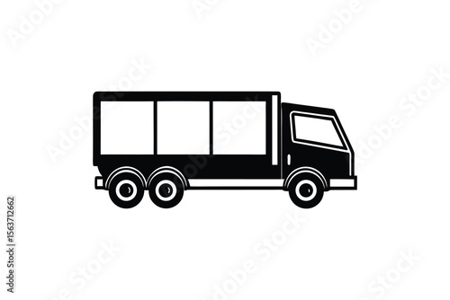 Black and White Illustration of a Delivery Truck with Three Axles