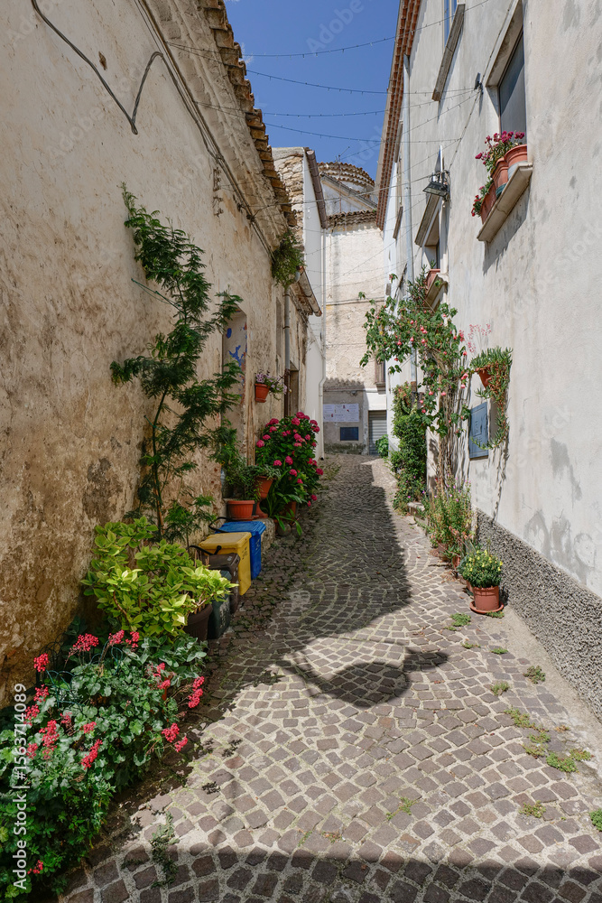 Fototapeta premium A small street in Oppido Lucano, a rural town in the province of Potenza in Italy.