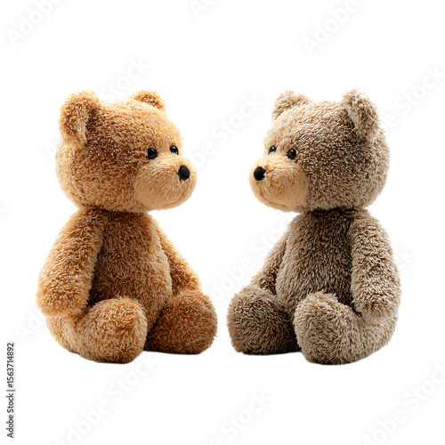 Two teddy bears facing each other on a transparent background isolated on transparent background
