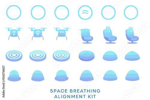 Glowing blue wellness tech icons labeled "Space Breathing Alignment Kit"
