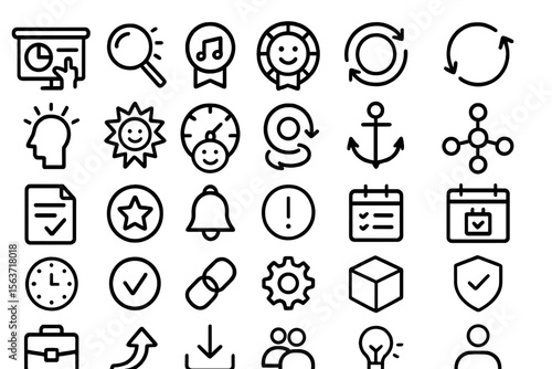 A collection of vector icons focusing on productivity, task management, and organizational concepts, including symbols for checking tasks