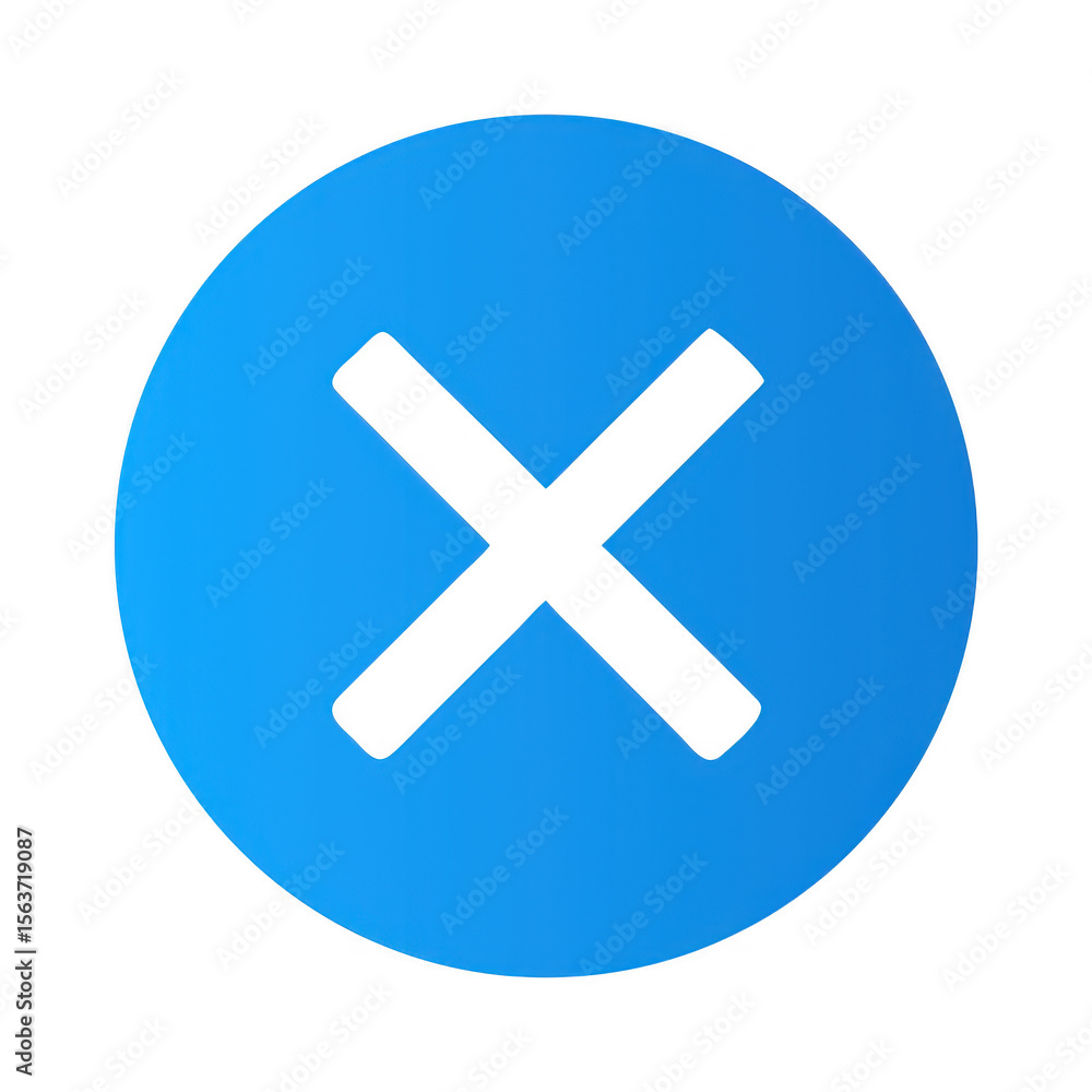 Obraz premium Blue circular button with a black cross symbol isolated on transparent background