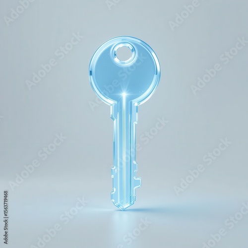 Illuminated translucent blue key, a symbol of access, security, and unlocking potential