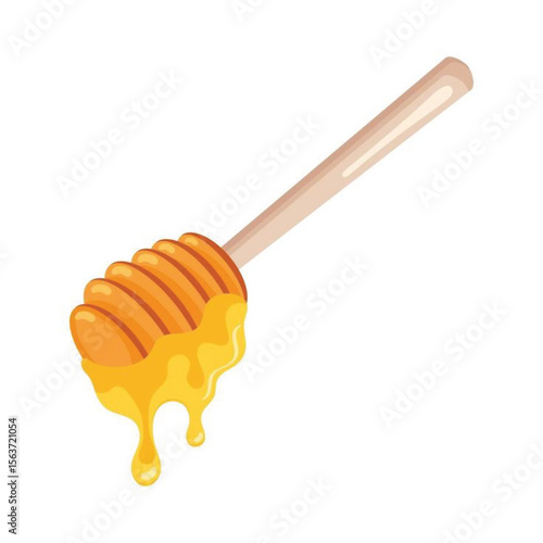honey dripping from wooden dipper