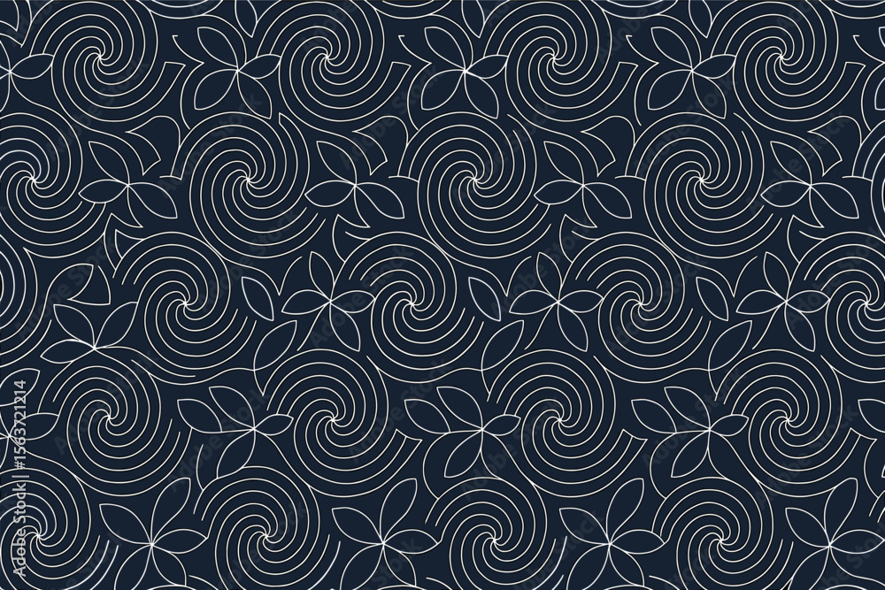 Minimalist abstract pattern with swirling lines and floral shapes. Minimalist abstract pattern with swirling lines and floral shapes.