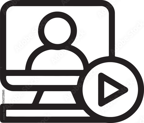 Computer screen with person silhouette and play button icon vector
