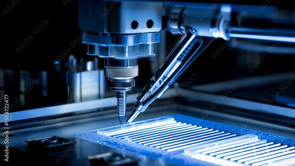 High tech experiment cloning technology with precise machinery and robotic arm in laboratory extracting dinosaur DNA using advanced futuristic science High tech experiment cloning technology with precise machinery and robotic arm in laboratory extracting dinosaur DNA using advanced futuristic science