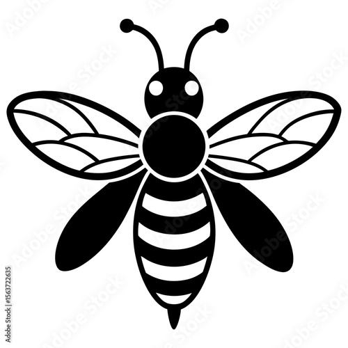 Stylized black and white bee icon with striped abdomen and patterned wings