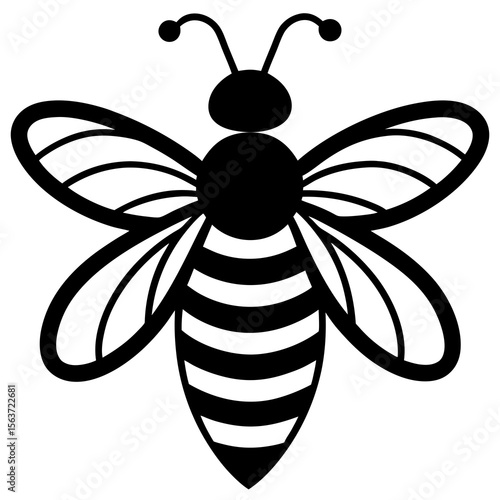Stylized black and white bee icon with striped body and delicate wings