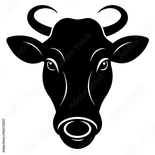 Stylized black silhouette of a cow s head facing forward