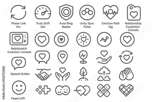 Futuristic love and emotion icons with metallic embossed effect