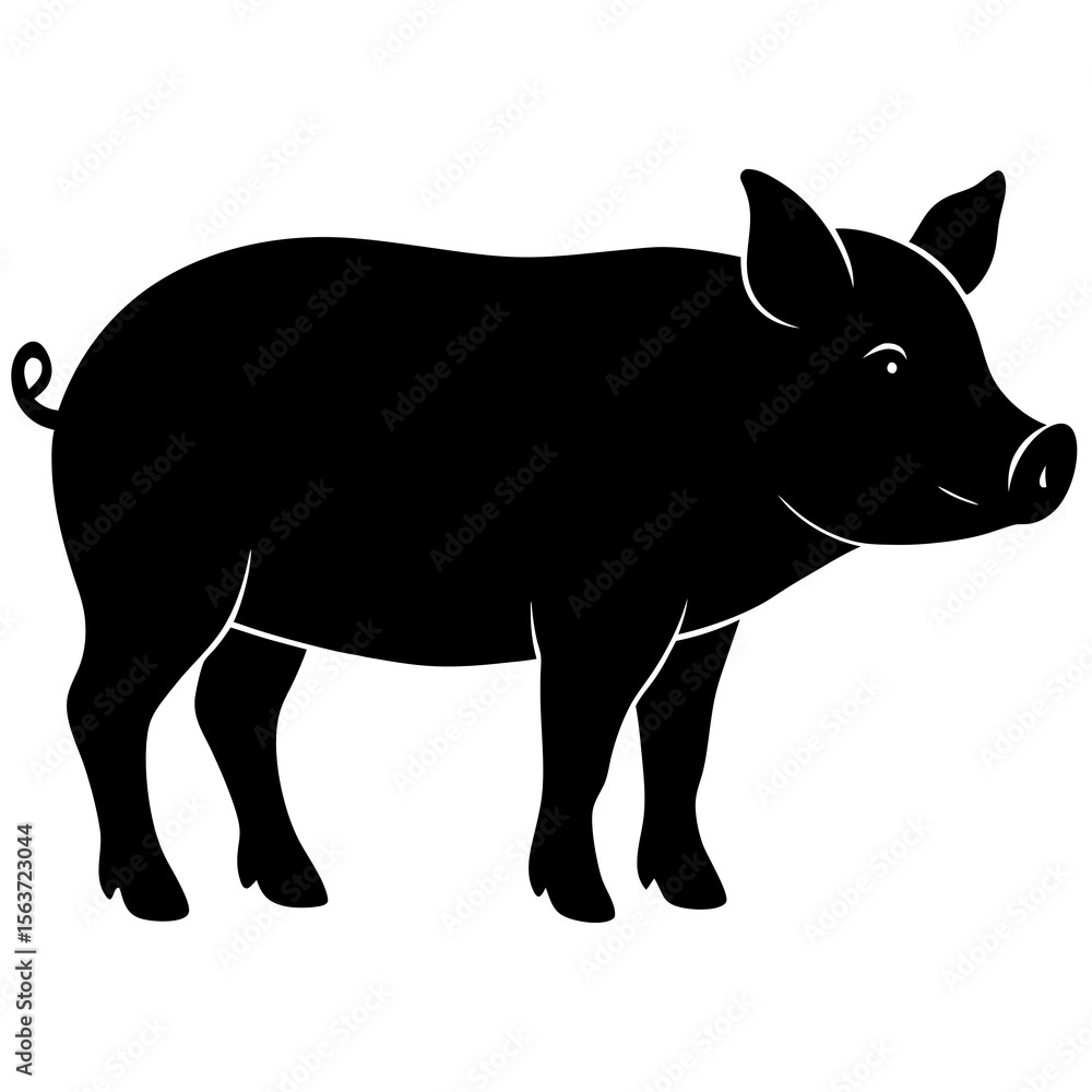 Fototapeta premium Simple black silhouette of a pig standing on a white background