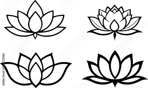 Water Lily Silhouette Vector Set, Water Lily Outline Vector Art, Water Lily Flower Silhouette Collection, Set of Water Lily Vector Illustrations, Botanical Water Lily Silhouette Set, Minimalist Water 