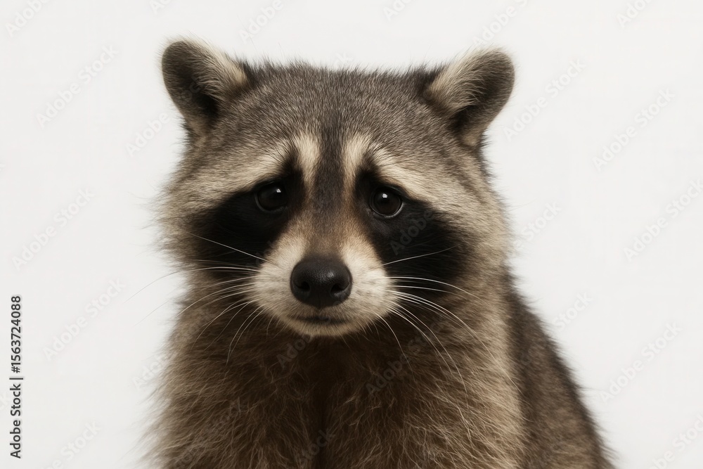 Fototapeta premium A raccoon is looking at the camera with a white background