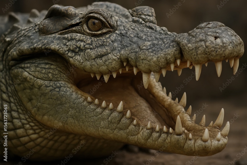 Fototapeta premium A close up of a crocodile's head with its mouth open