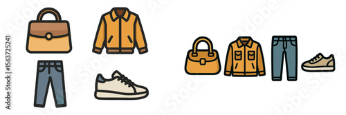 Stylish casual outfits featuring jackets, jeans, and accessories for a trendy autumn look in a friendly shopping setting