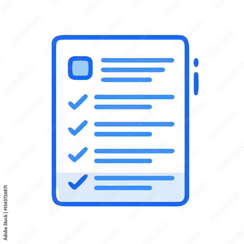Blue checklist with checkmarks and text lines isolated on transparent background Blue checklist with checkmarks and text lines isolated on transparent background