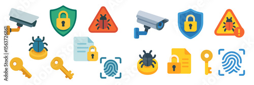 Security symbols and icons representing cyber protection measures in a digital environment