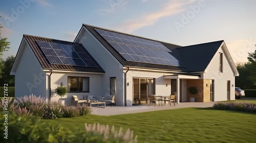 Modern House Solar Panels Renewable Energy Graphic