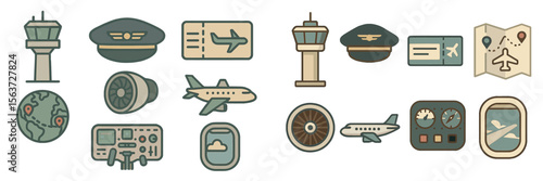 Exploration of aviation elements depicting air travel symbols, controls, and navigation details