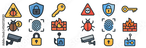 Security icons representing cybersecurity themes for awareness and protection of digital environments