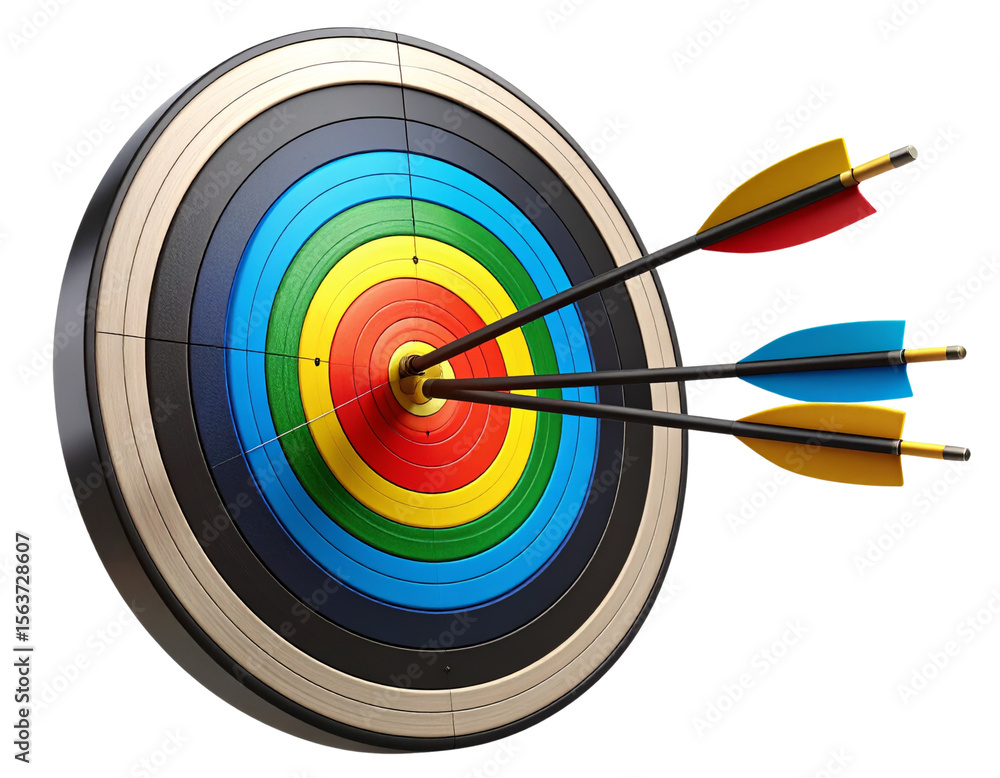 Arrows Piercing Colorful Archery Target, isolated on transparent background. Arrows Piercing Colorful Archery Target, isolated on transparent background.